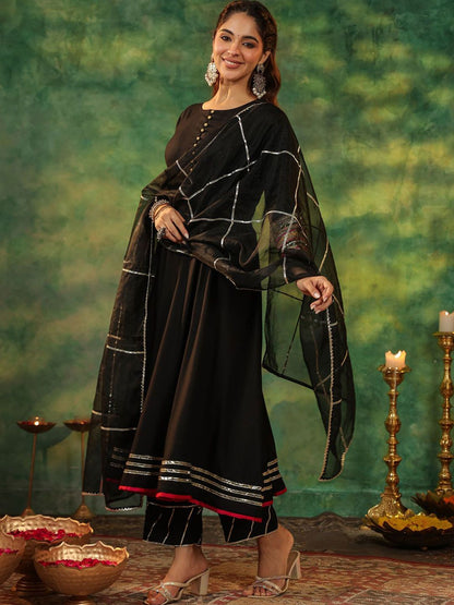 Dhiyona RR Women's Regular Gotta Patti Anarkali Kurta With Trousers & Dupatta
