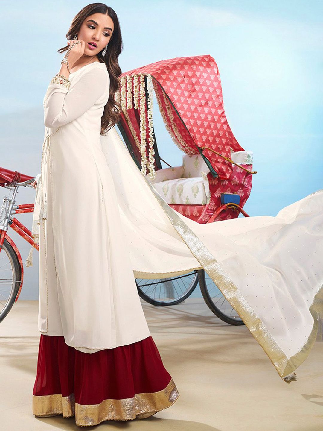 Dhiyona IN Women Ethnic Motifs Embroidered Kurta with Palazzo & Dupatta