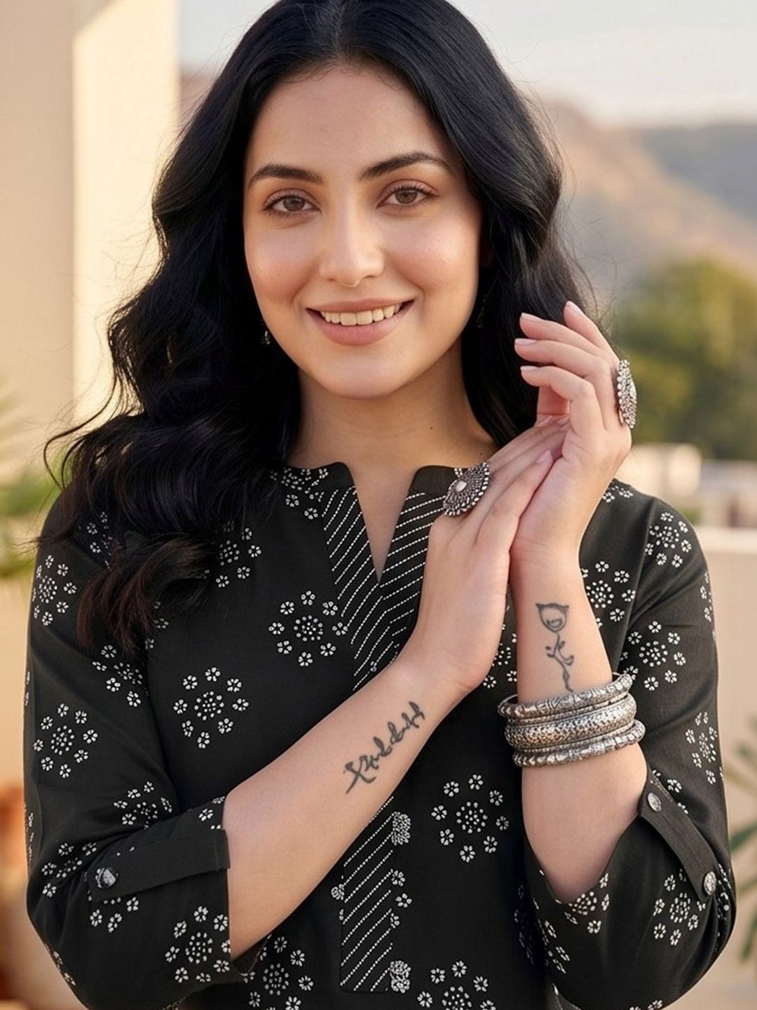 Black Women Ethnic Motifs Printed Regular Kurta with Trousers