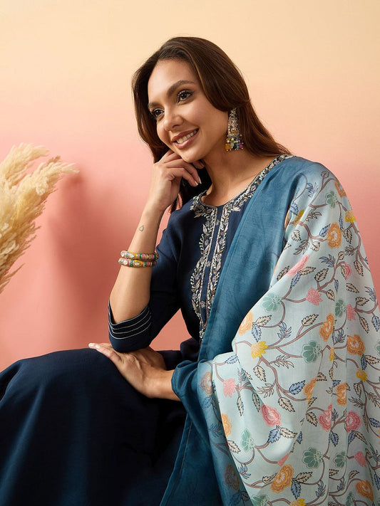 Dhiyona SN Women Embroidered Straight Kurta With Palazzos & Dupatta
