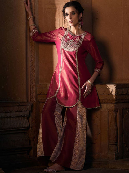 Dhiyona CH Ethnic Motifs Embroidered Thread Work Kurta With Palazzos