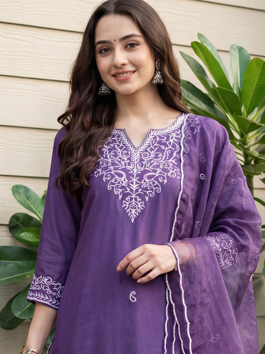 Women Ethnic Motifs Embroidered Regular Thread Work Kurta with Trousers & With Dupatta