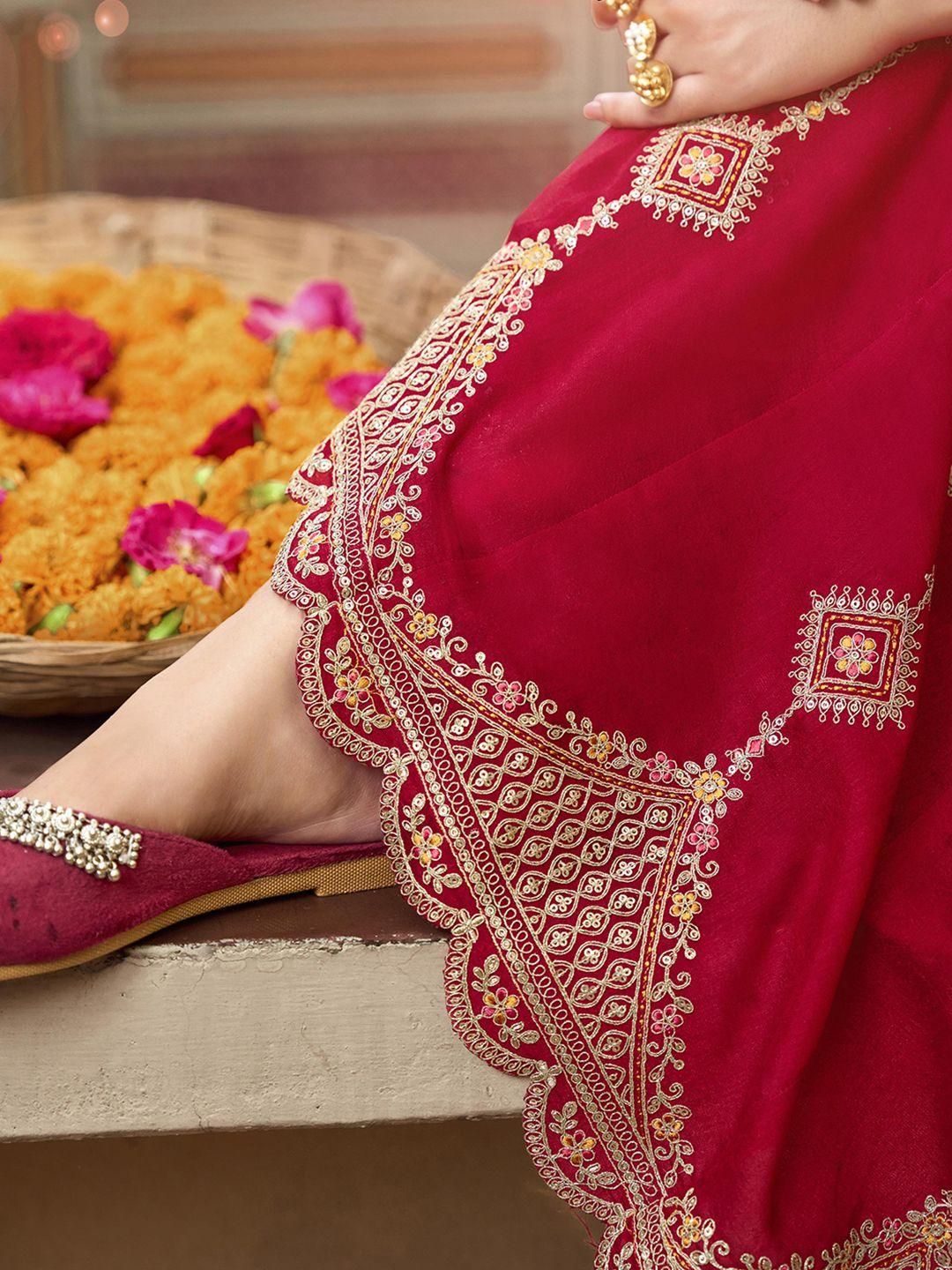 Dhiyona CH Women Woven Design Embroidered Anarkali Kurta with Trousers & Dupatta
