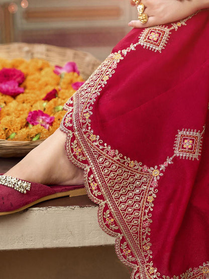 Dhiyona CH Women Woven Design Embroidered Anarkali Kurta with Trousers & Dupatta