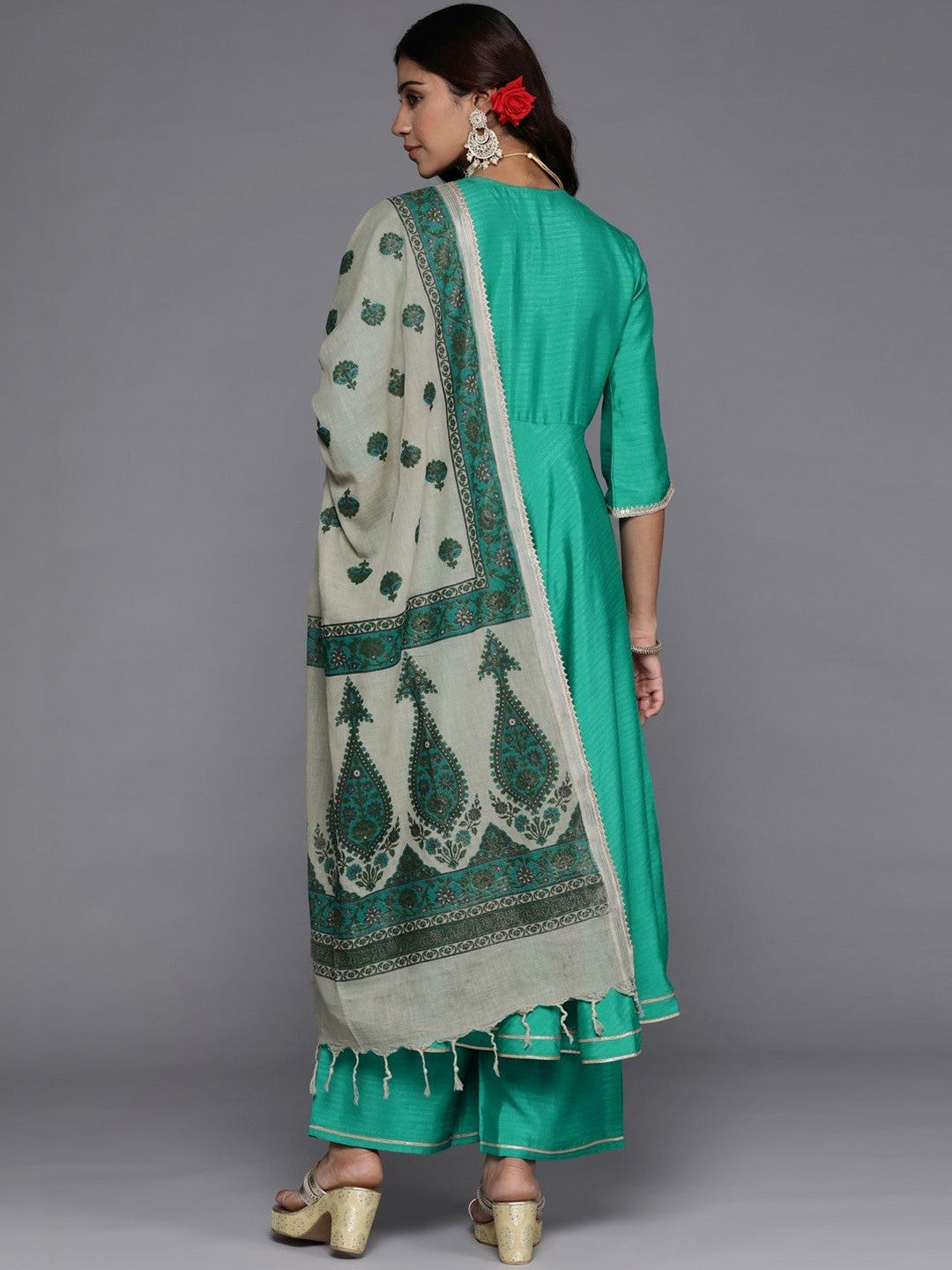 Women Ethnic Motifs Regular Sequinned Kurta with Palazzos & With Dupatta