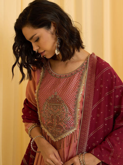 Dhiyona CH Embroidered Kurta Set With Jacquard Dupatta