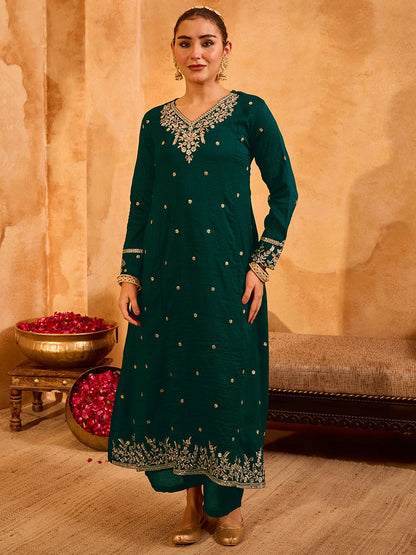Dhiyona KL Women Ethnic Motifs Embroidered Regular Thread Work Kurta with Palazzos & With Dupatta