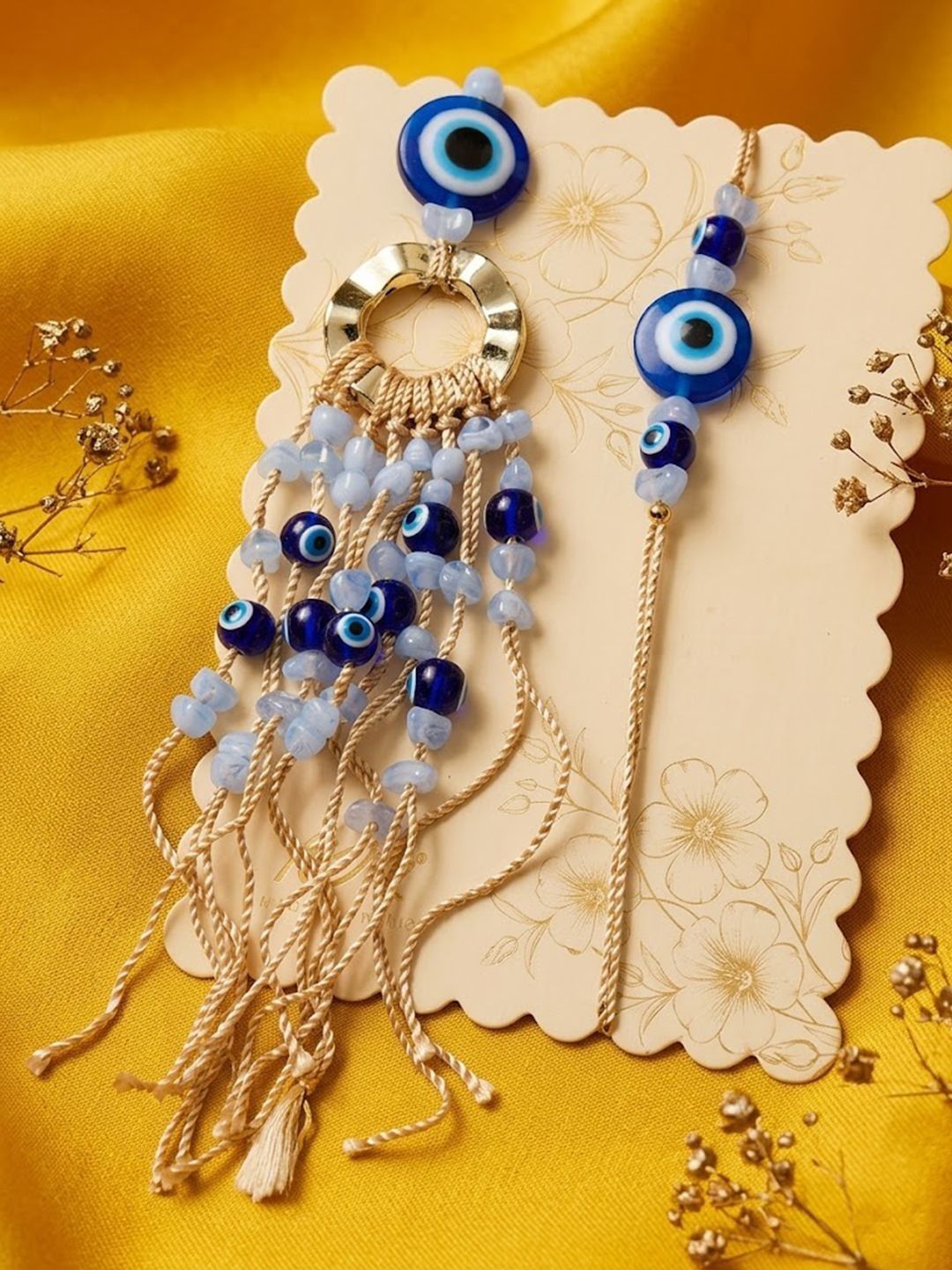 Dhiyona Set Of 2 Gold Toned Round Evil Eye Bhaiya Bhabhi Rakhi