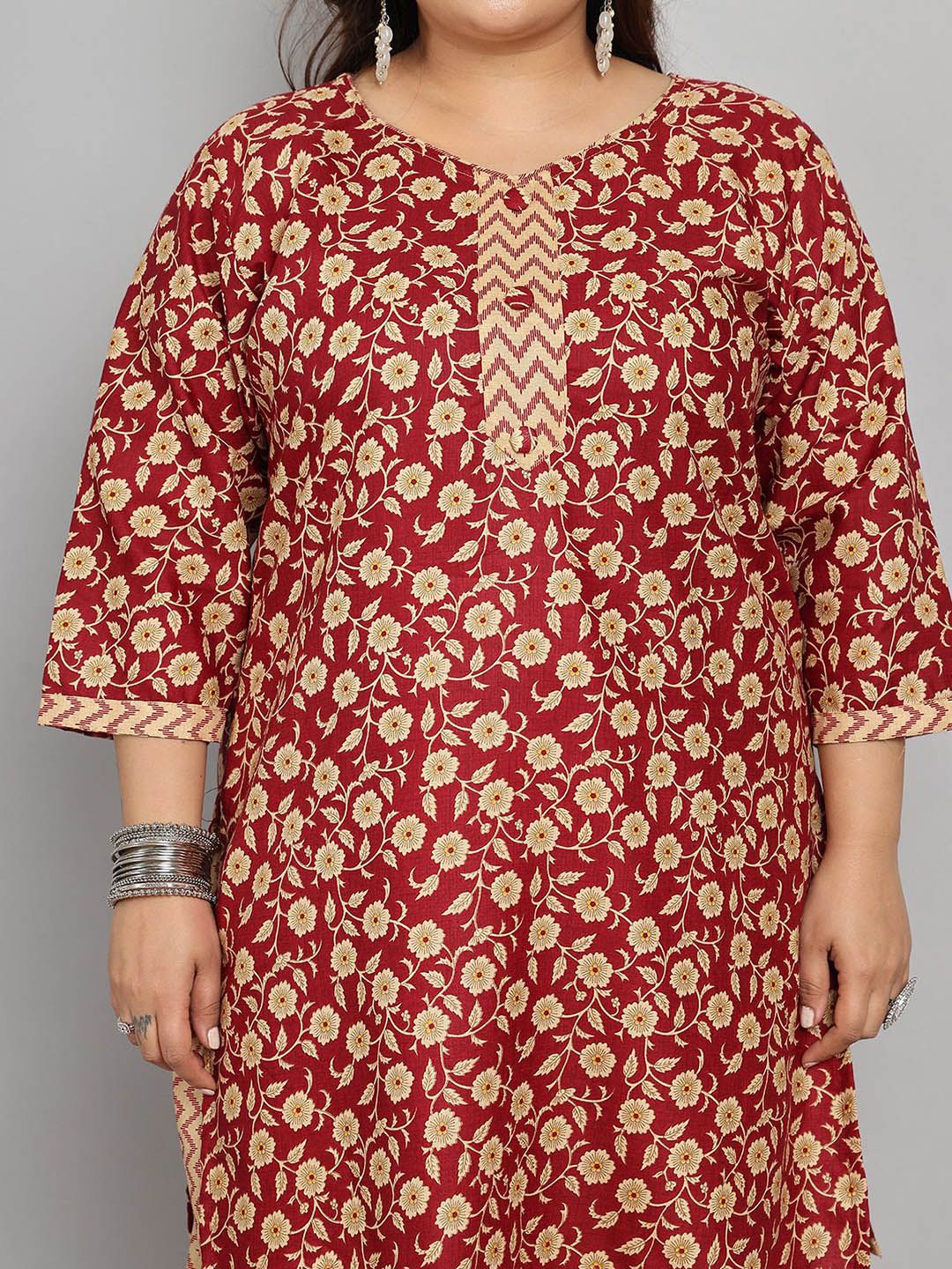 Dhiyona KL Floral Printed V-Neck Straight Kurta With Salwar & Dupatta