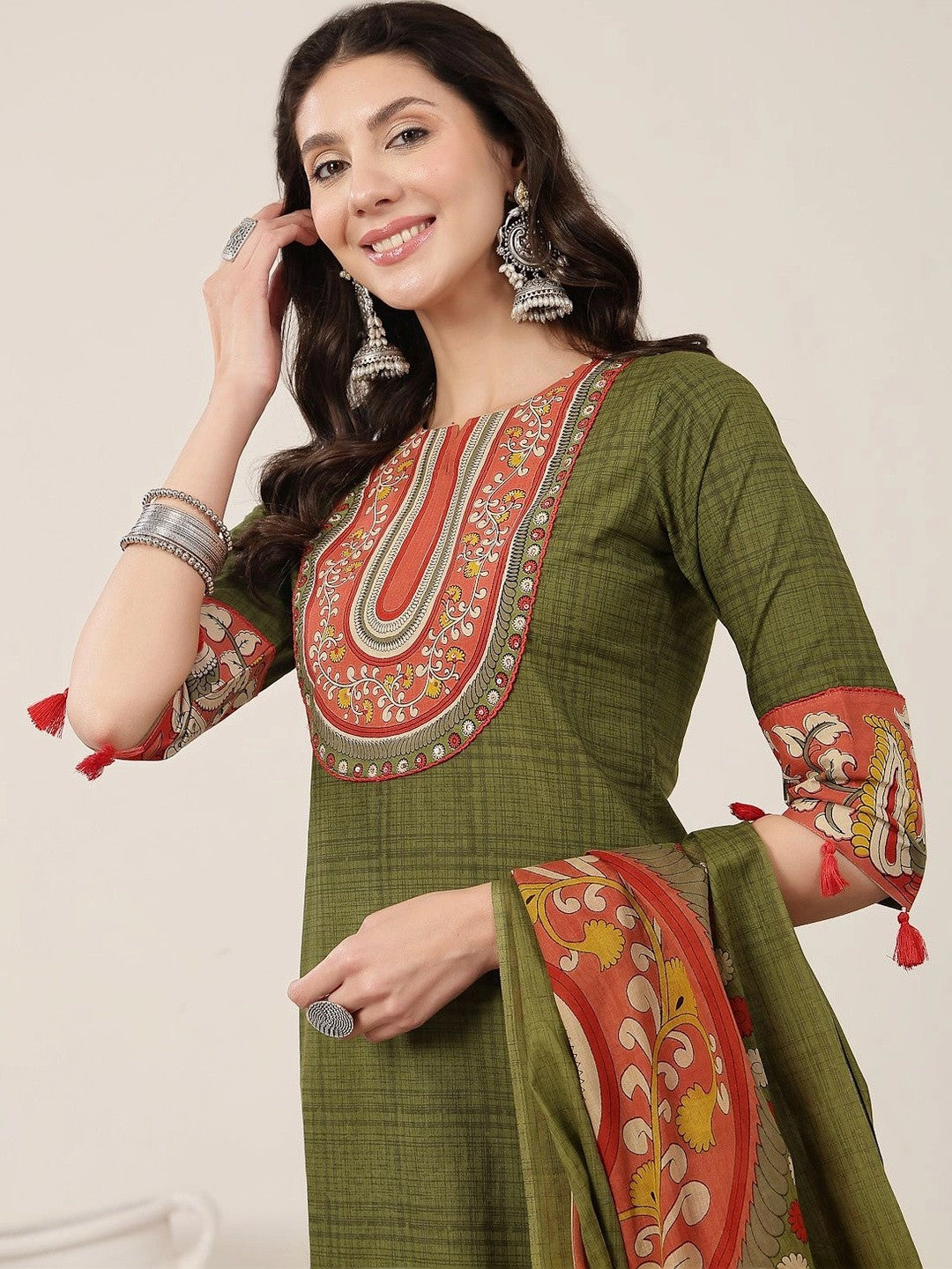 Women Ethnic Motifs Regular Pure Cotton Kurta with Trousers & With Dupatta
