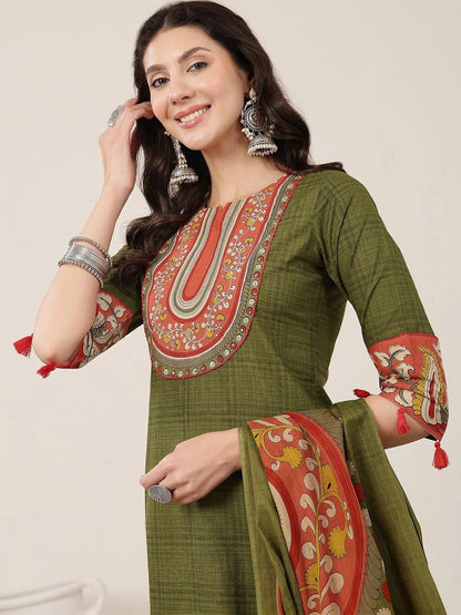 Women Ethnic Motifs Regular Pure Cotton Kurta with Trousers & With Dupatta
