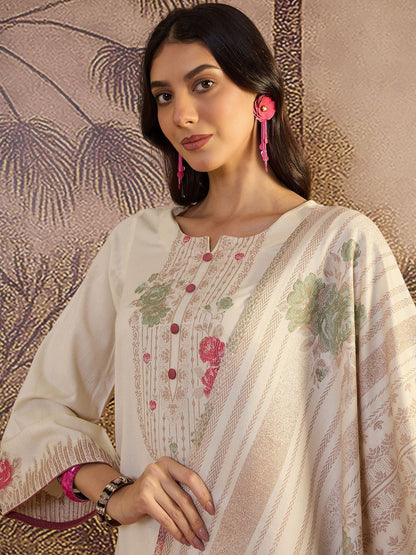 Yoke Design Round Neck Straight Kurta With Trousers & Dupatta