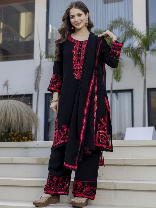 Dhiyona KL Women Ethnic Motifs Regular Sequinned Kurta with Palazzos & With Dupatta