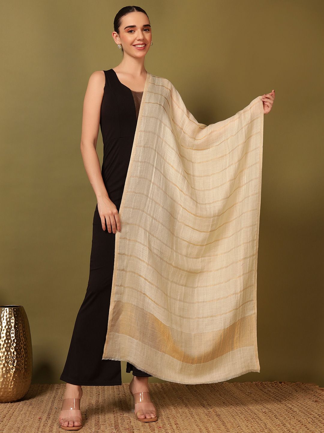 Dhiyona PA Striped Woven Design Woolen Reversible Shawl