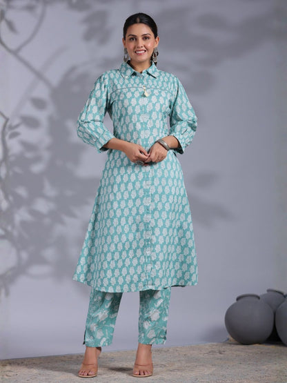 Ishani Softblue Cotton Kurta Pant Set