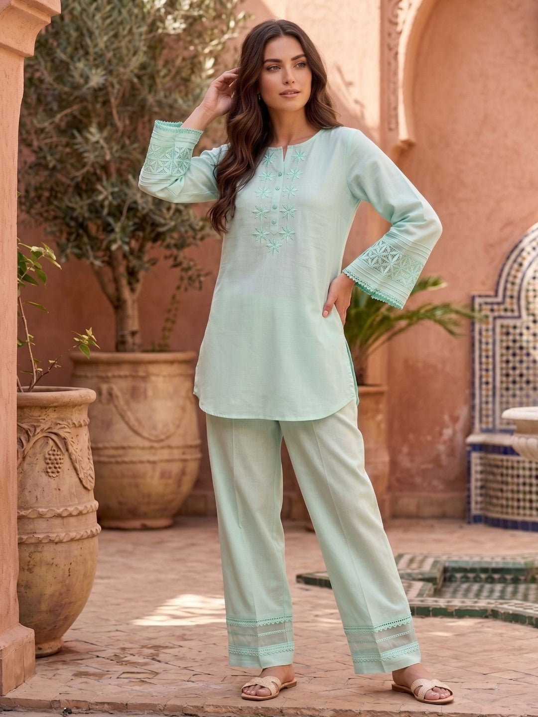 Prisha mantis embroidery cotton co-ord set