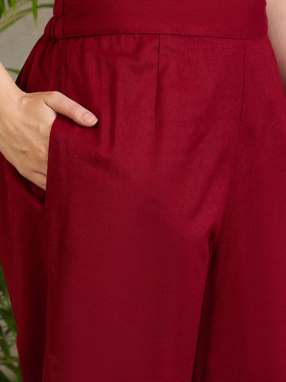 Winter Ethnic Women Maroon & Peach Jacquard Straight Kurta with Trousers & Dupatta