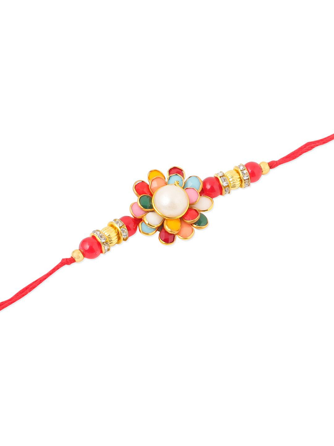 Dhiyona Men Multicolor Beads & Pearls Floral Design Thread Rakhi For Rakshabandhan