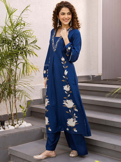 Dhiyona SN Women's Floral Printed sequins Embroidered A-Line Kurta Set