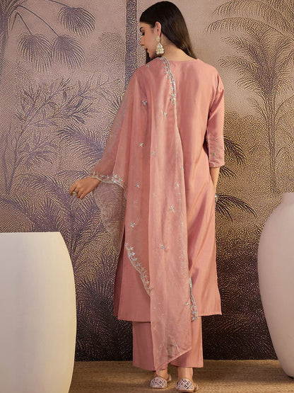 Embroidered V-Neck Kurta & Trousers Kurta Sets
