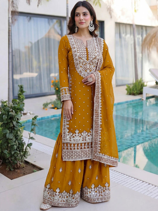 Dhiyona SN Embroidered Round Neck Kurta & Sharara With Dupatta