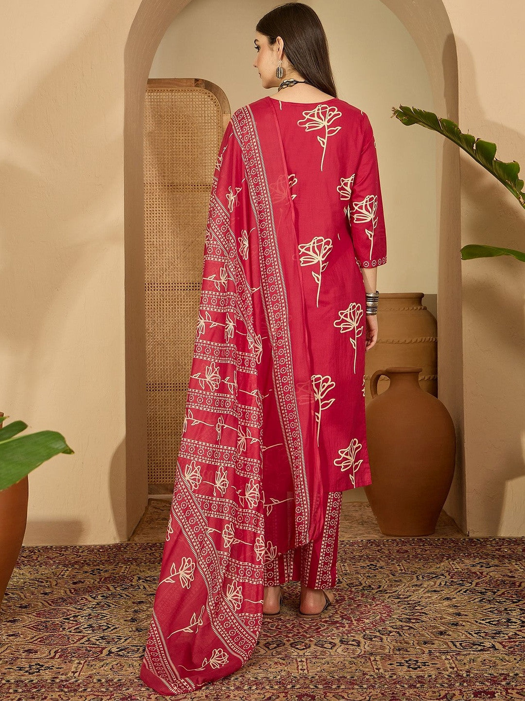 Printed Pure Cotton Round Neck Kurta & Trousers Kurta Set