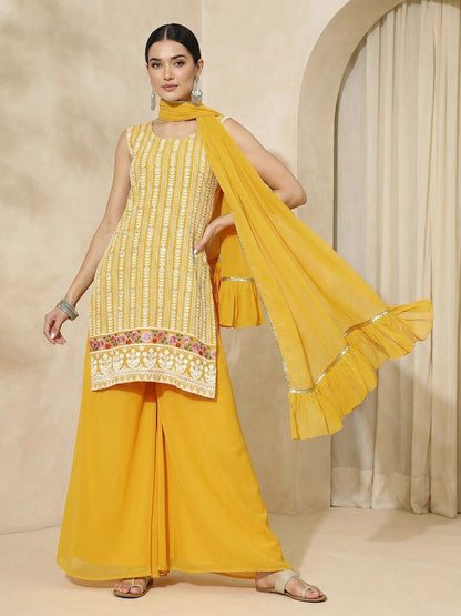 Dhiyona CH Women Ethnic Motifs Regular Thread Work Kurta with Palazzos & With Dupatta