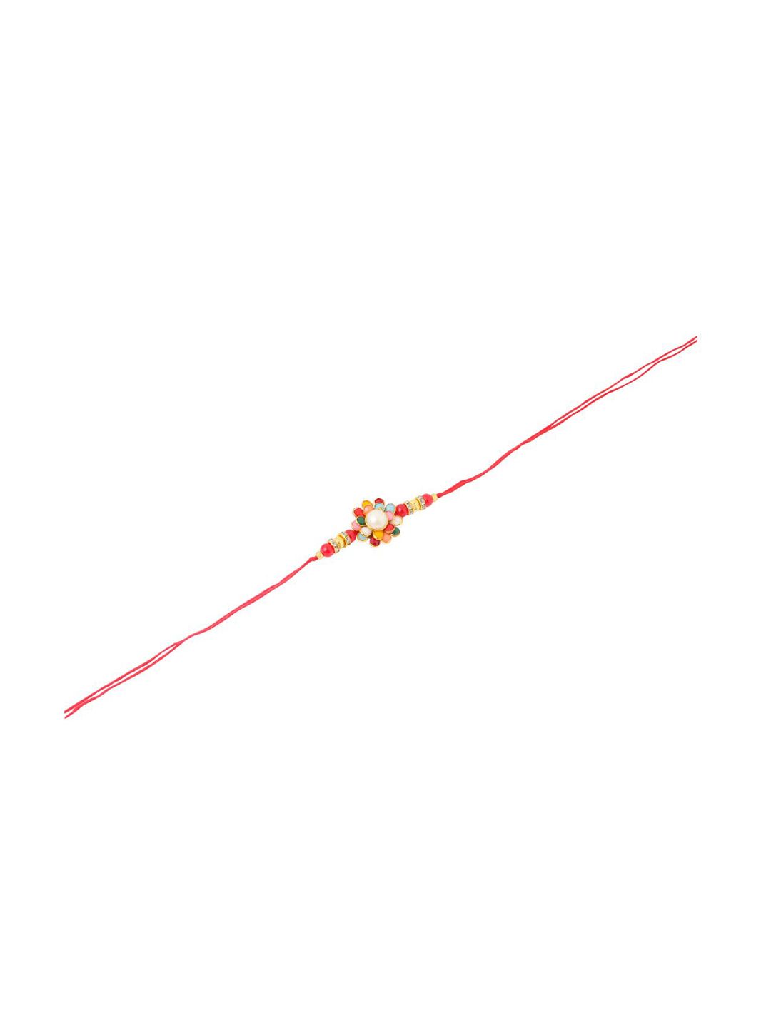 Dhiyona Men Multicolor Beads & Pearls Floral Design Thread Rakhi For Rakshabandhan