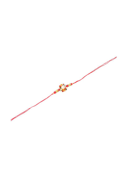 Dhiyona Men Multicolor Beads & Pearls Floral Design Thread Rakhi For Rakshabandhan