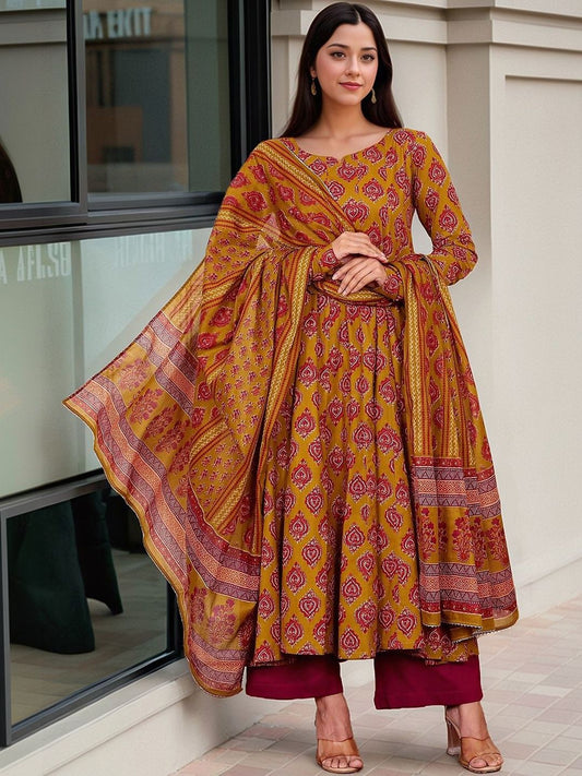 Dhiyona KL Women Ethnic Motifs Printed Panelled Kurta with Palazzos & With Dupatta