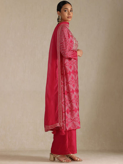 Dhiyona SO Women's Women Bandhani Striped Regular Zardozi Kurta with Palazzos & With Dupatta