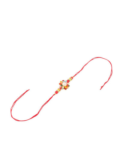 Dhiyona Men Multicolor Beads & Pearls Floral Design Thread Rakhi For Rakshabandhan