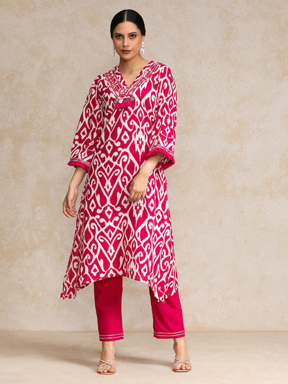 Dhiyona VA Women's Floral Printed Regular Pure Cotton Kurta with Trousers