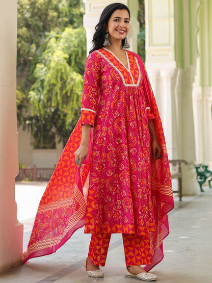 Dhiyona RR Women's Floral Sequinned Pure Cotton Kurta with Trousers & Dupatta