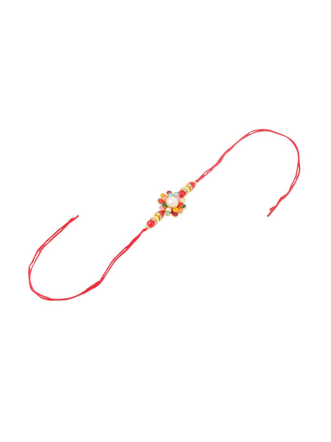 Dhiyona Men Multicolor Beads & Pearls Floral Design Thread Rakhi For Rakshabandhan