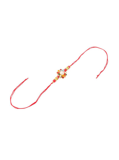 Dhiyona Men Multicolor Beads & Pearls Floral Design Thread Rakhi For Rakshabandhan