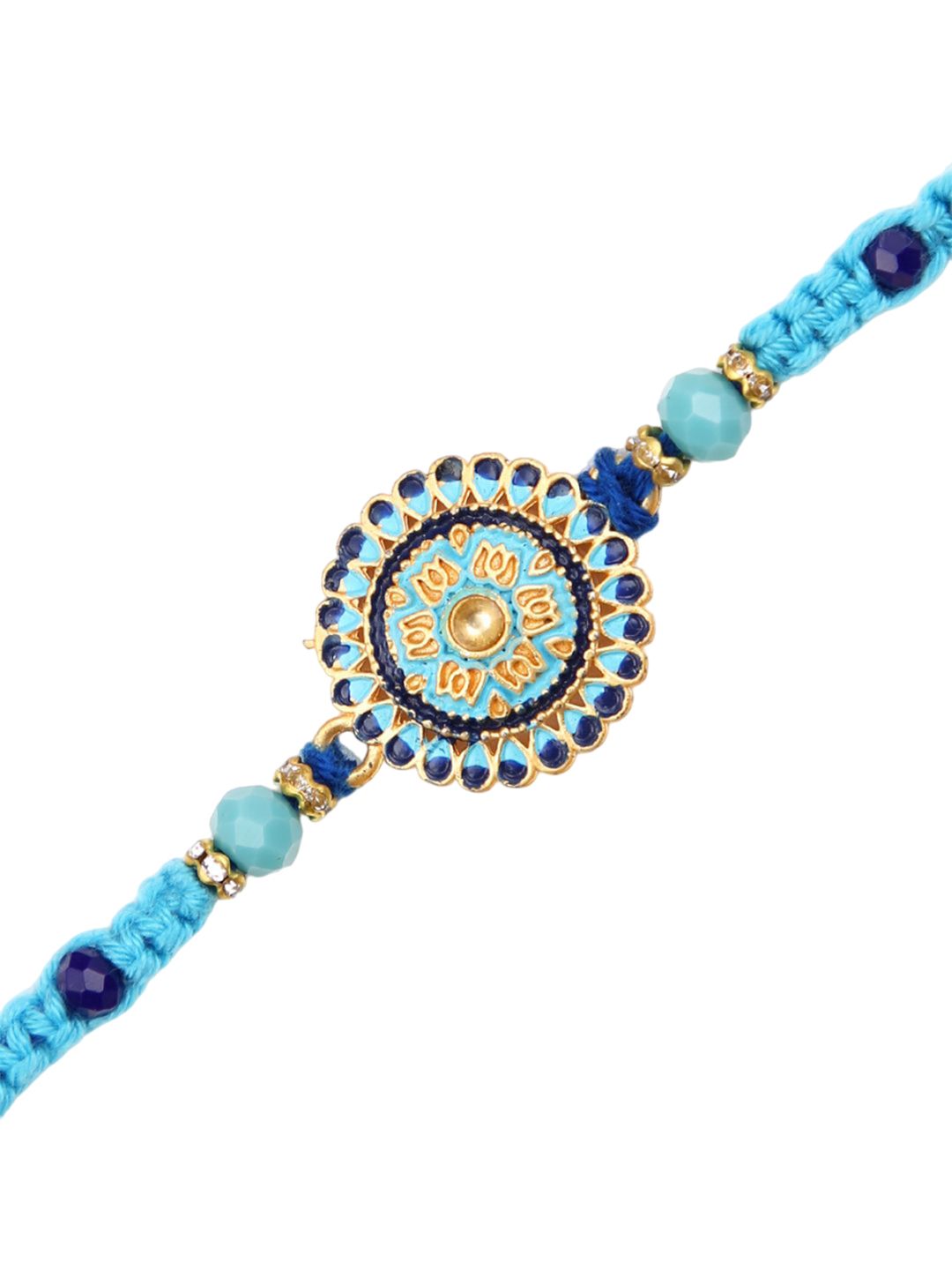 Dhiyona Enameled Beaded Thread Rakhi With Roli Chawal & Greetings Card