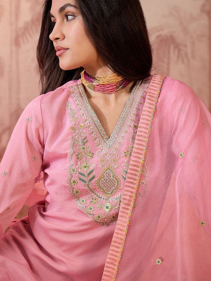 Dhiyona SN Embroidered V-Neck Kurta & Palazzos Kurta Set