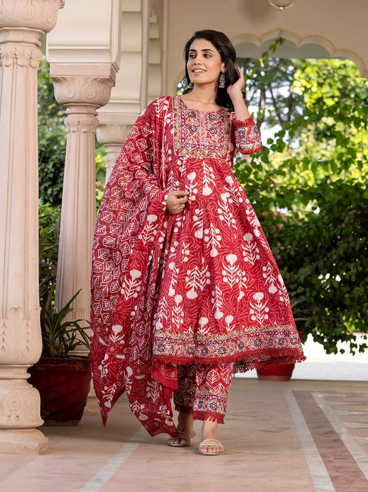 Dhiyona KL Women Floral Printed Regular Pure Cotton Kurta with Palazzos & With Dupatta
