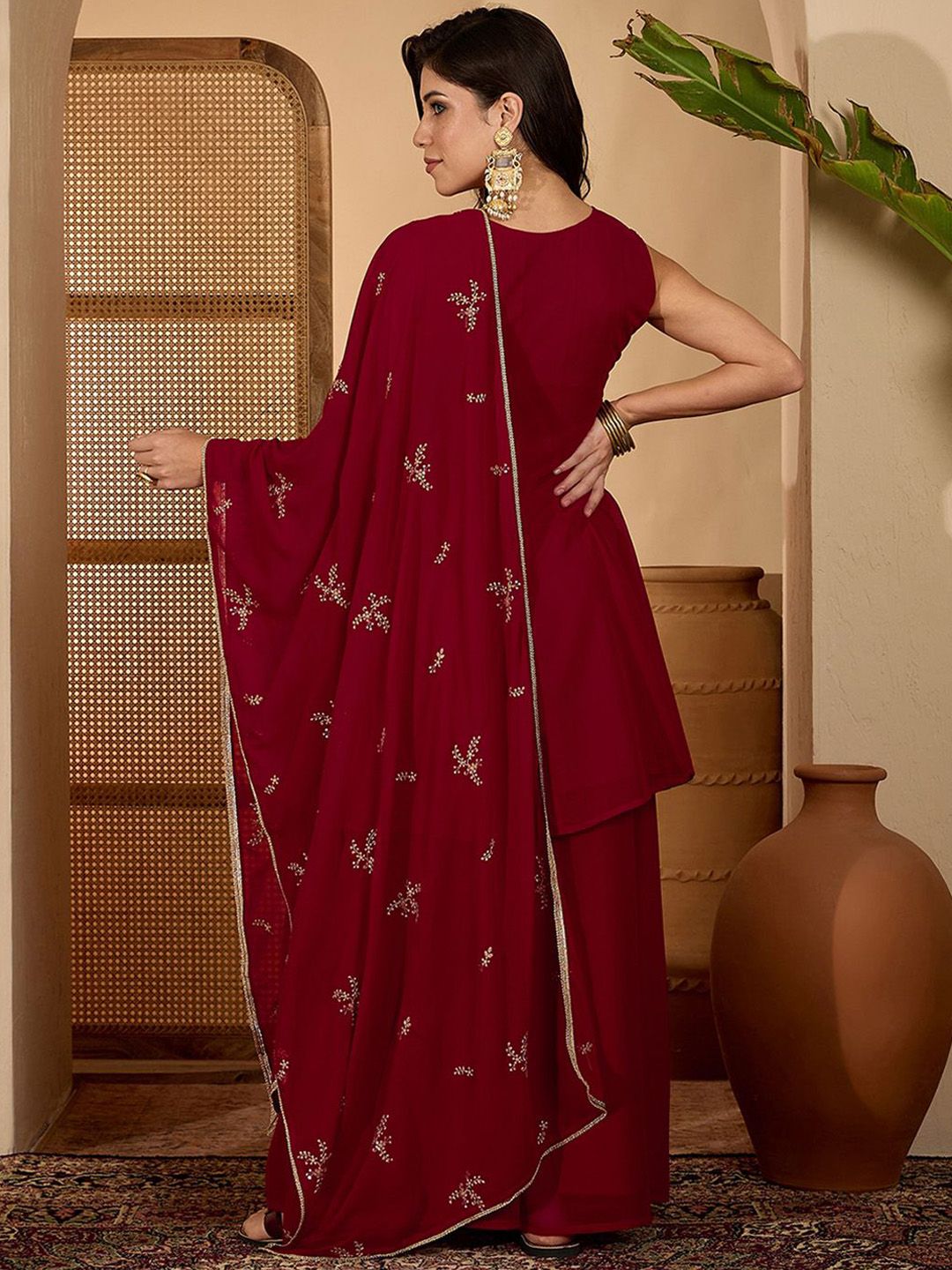 Dhiyona SN Women Ethnic Motifs Embroidered A-Line Kurta with palazzo & Dupatta