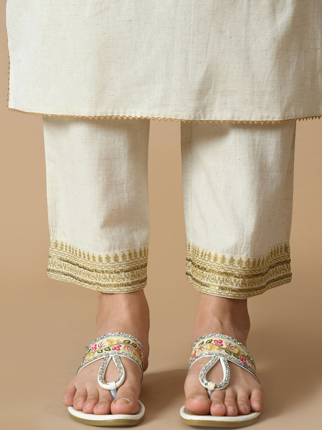 Embroidered Thread Work Pure Cotton Kurta with Palazzos