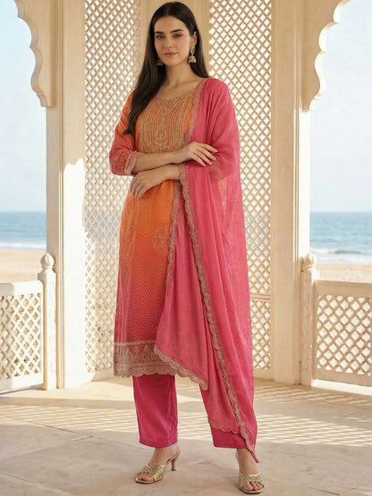 Women Ombre Printed Regular Kurta with Trousers & With Dupatta