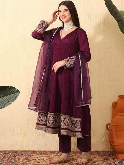 Women Ethnic Motifs Embroidered Layered Kurta with Trousers & With Dupatta