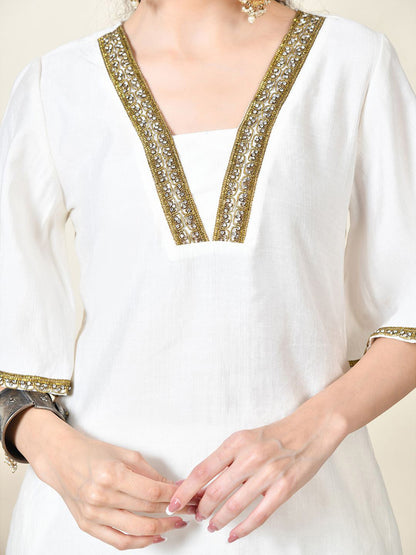 Women Floral Beads & Stones Fusion Kurta With Dhoti Pants