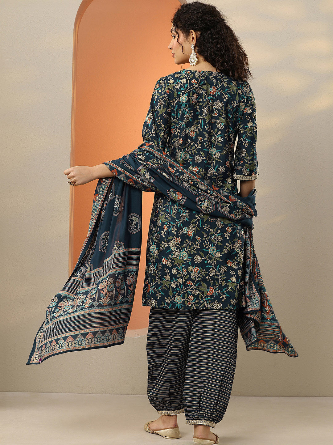 Women Floral Printed Regular Mirror Work Kurta with Salwar & With Dupatta