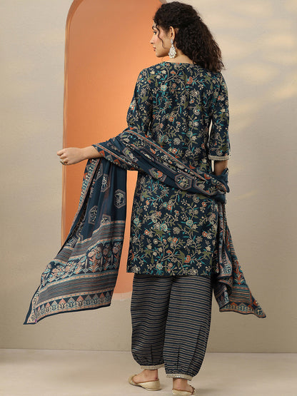 Women Floral Printed Regular Mirror Work Kurta with Salwar & With Dupatta