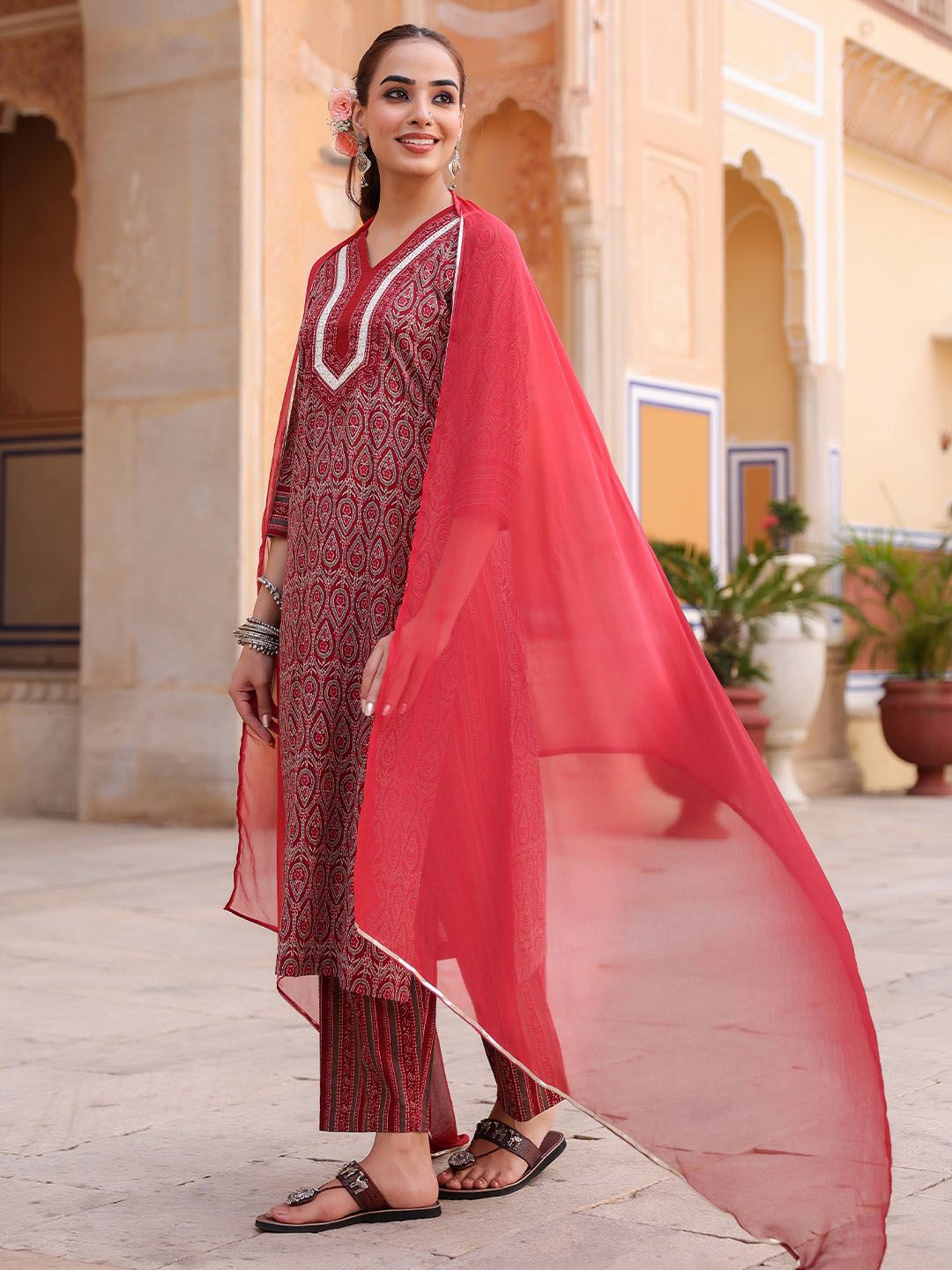 Dhiyona RR Women's Ethnic Motifs Printed Regular Pure Cotton Kurta with Trousers & With Dupatta