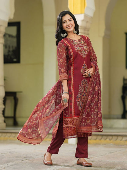 Dhiyona RR Women's Ethnic Motifs Printed Kurta with Trousers & Dupatta