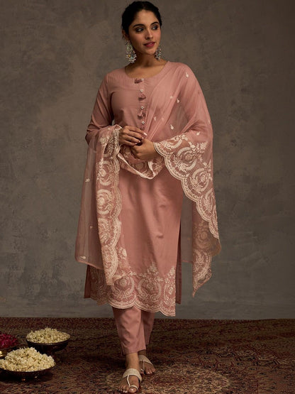 Women Ethnic Motifs Regular Thread Work Pure Cotton Kurta with Trousers & With Dupatta
