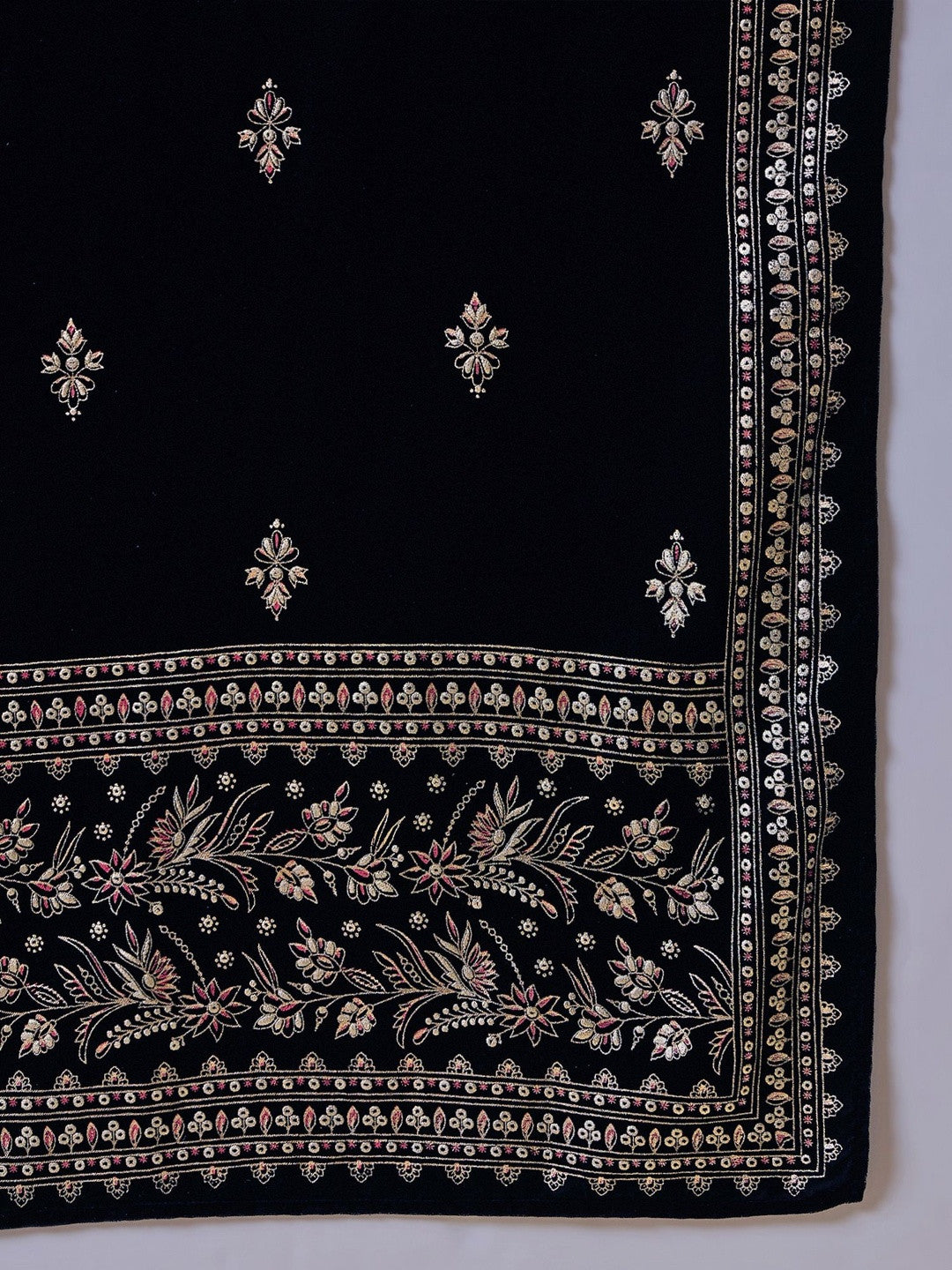 Winter Heavy Embroidered Ethnic velvet Kurta Trousers & Dupatta
